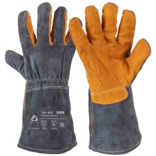 JWK-502 Ferrus Comfort Перчатки защитные Jeta Safety с крагой из спилковой кожи с подкладкой из флиса и хлопка, цвет серый/жёлтый, размер L